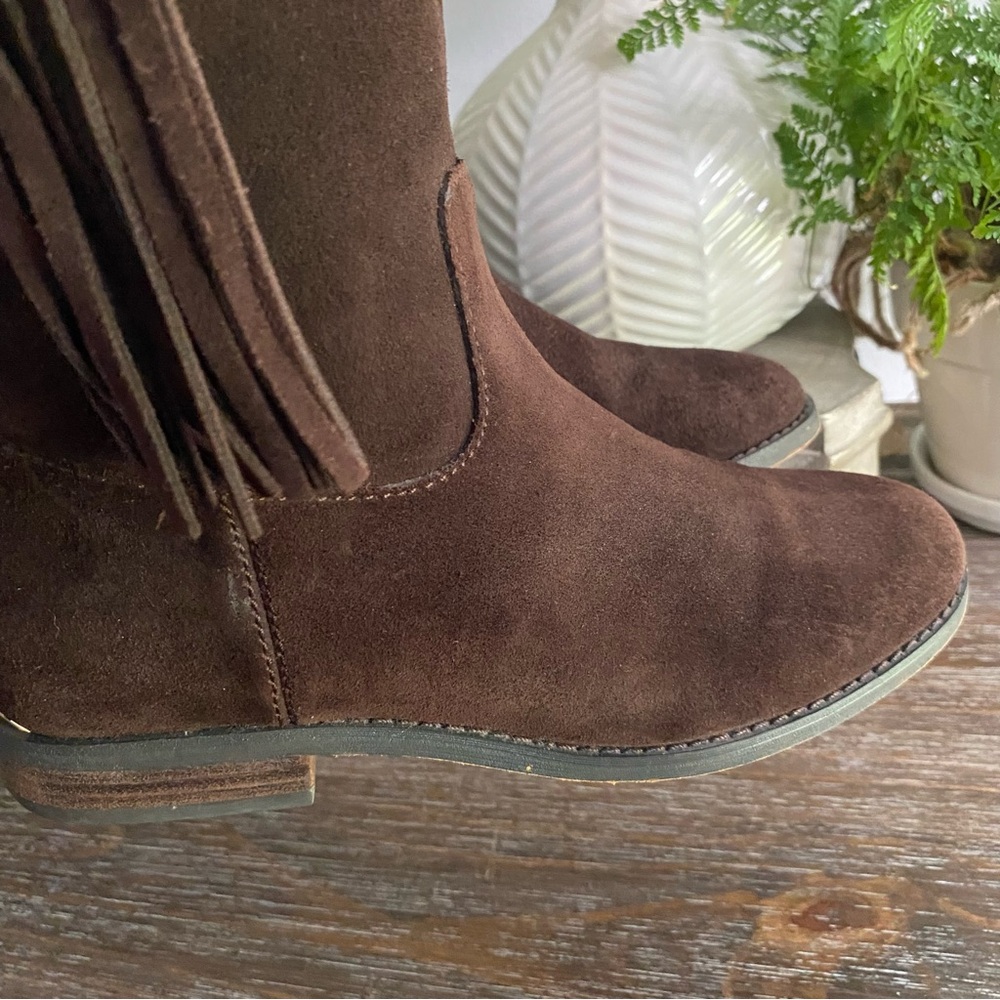Michael Kors Rhea Suede Leather Fringe Pull On Moccasin Mid Calf Boots Women 7.5 - Picture 5 of 13